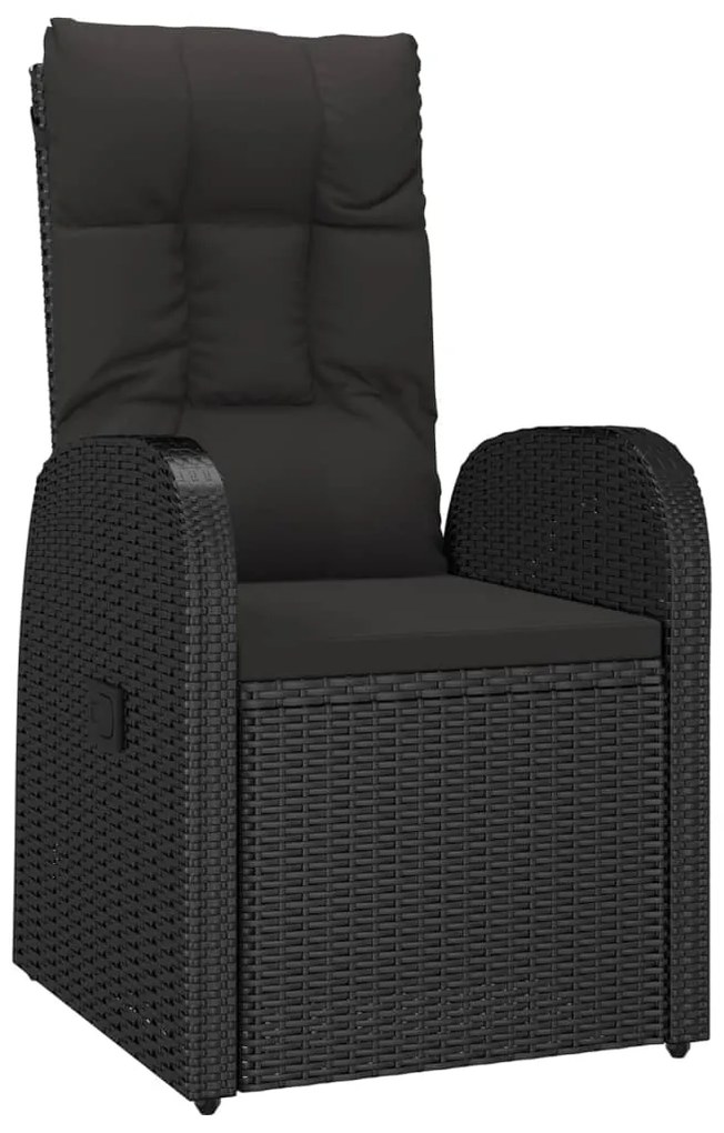 7 pcs conjunto de jantar p/ jardim c/ almofadões vime PE preto