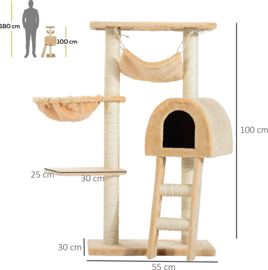 PawHut Árvore para Gatos Raspador com Plataforma Casinha Escada Veludo
