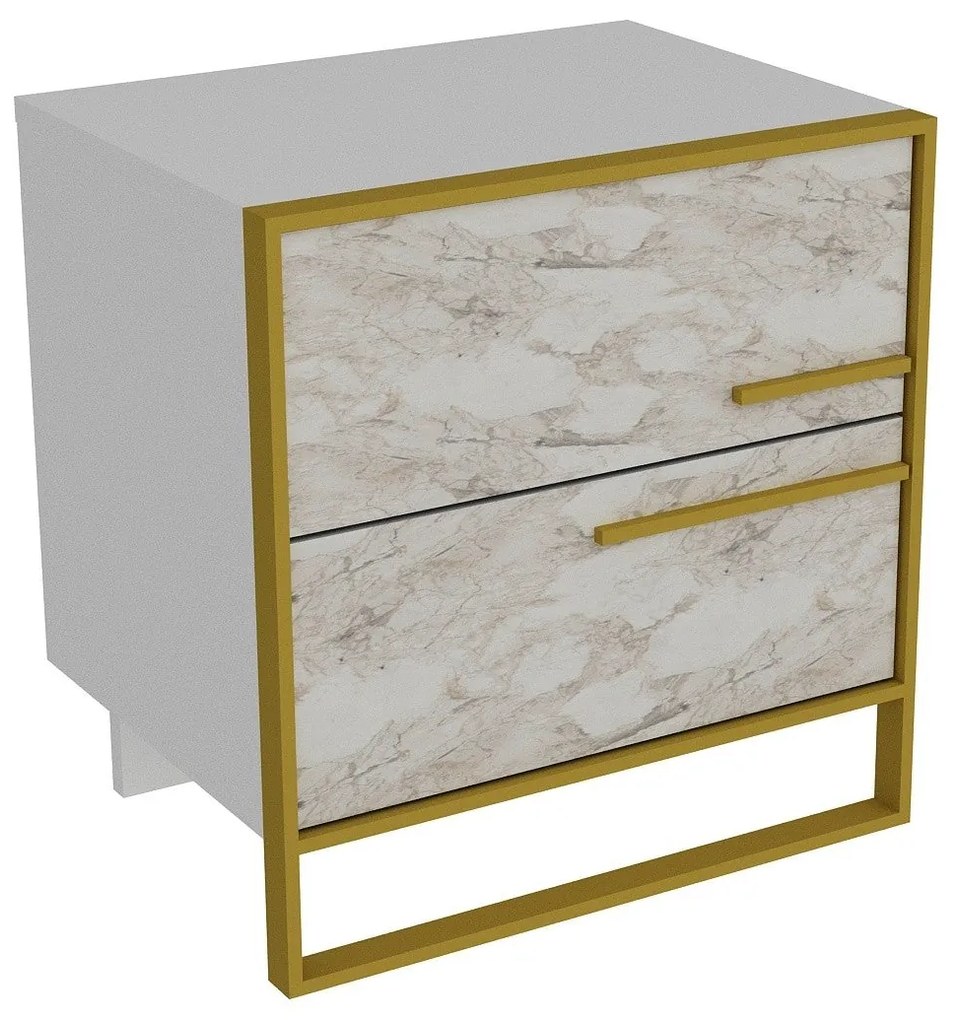 Mesa de Cabeceira Polka – Dourado e Branco – 50x51,8x38,5 cm