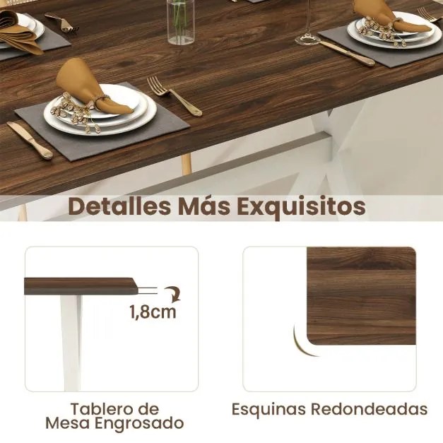 Mesa de jantar moderna sala ou cozinha em madeira 110 x 71 x 76 cm com Estrutura em X para espaços pequenos cor Nogueira, Branco