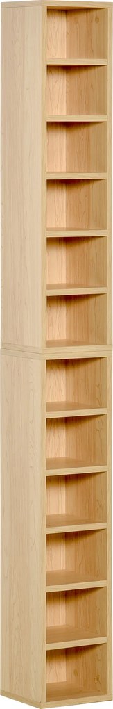 Conjunto de 2 estantes verticais para arrumação de CDs e DVD 21 x 19 x 88 cms, com 6 + 6 compartimentos, capacidade máxima: 160 CDs, cor: faia