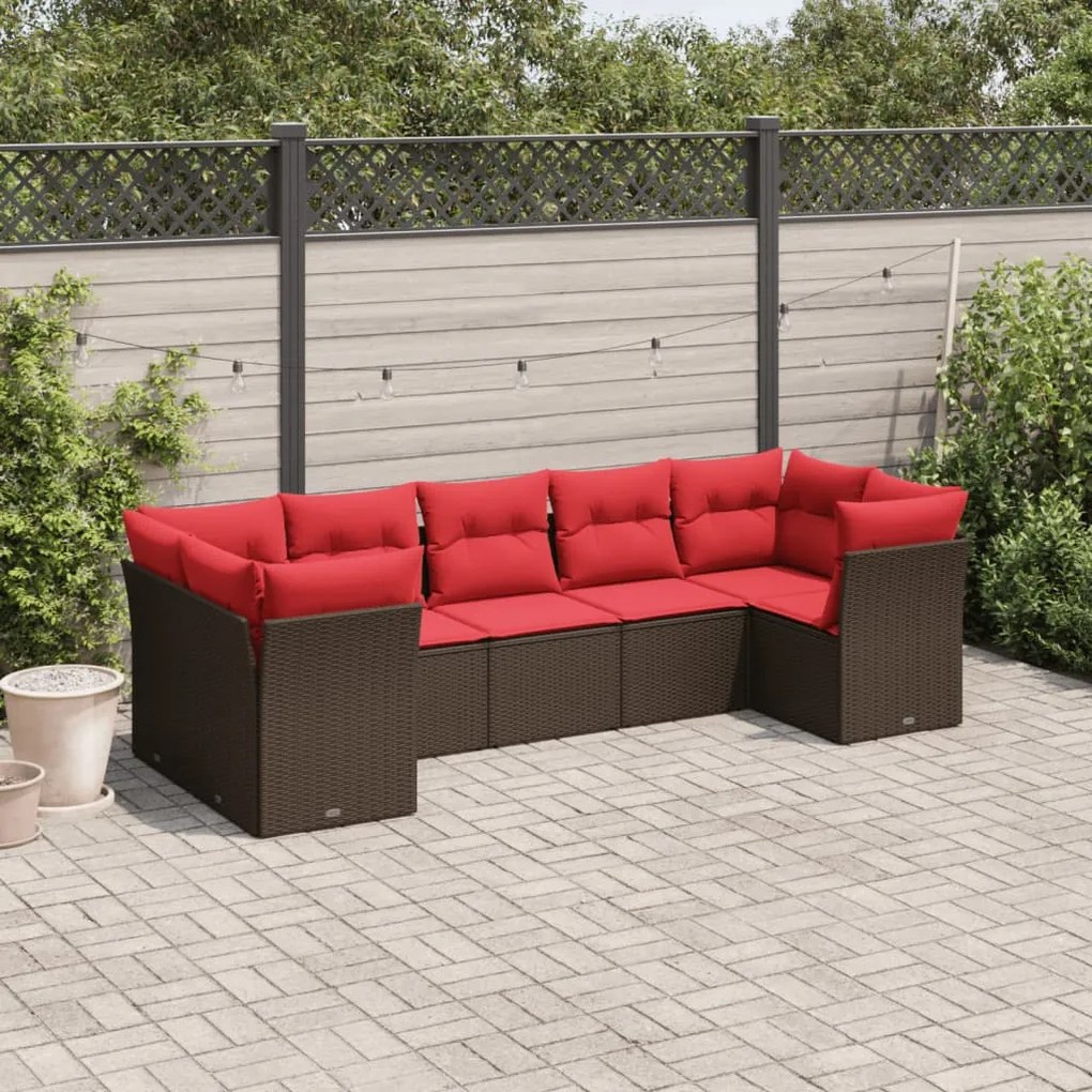 vidaXL 7 pcs conjunto de sofás jardim c/ almofadões vime PE castanho