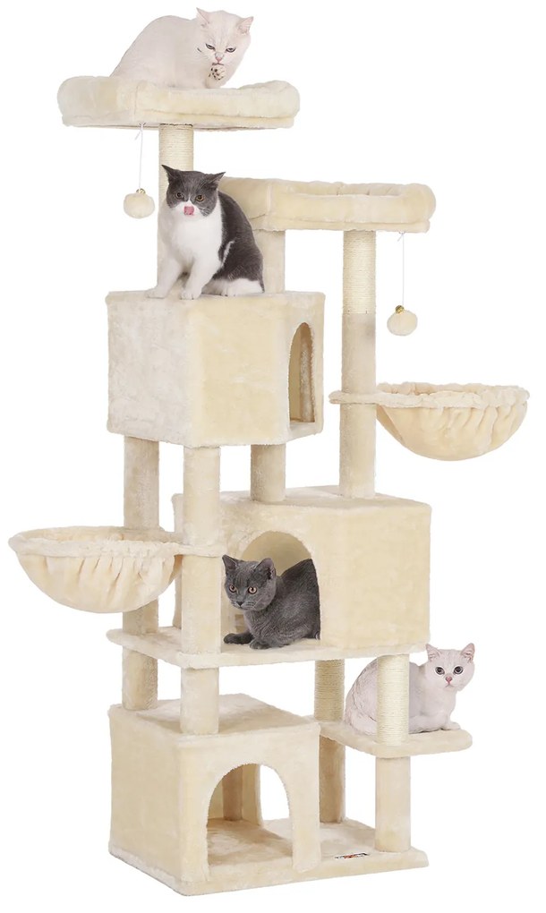 Arranhador gatos 164 cm com 3 grutas Bege
