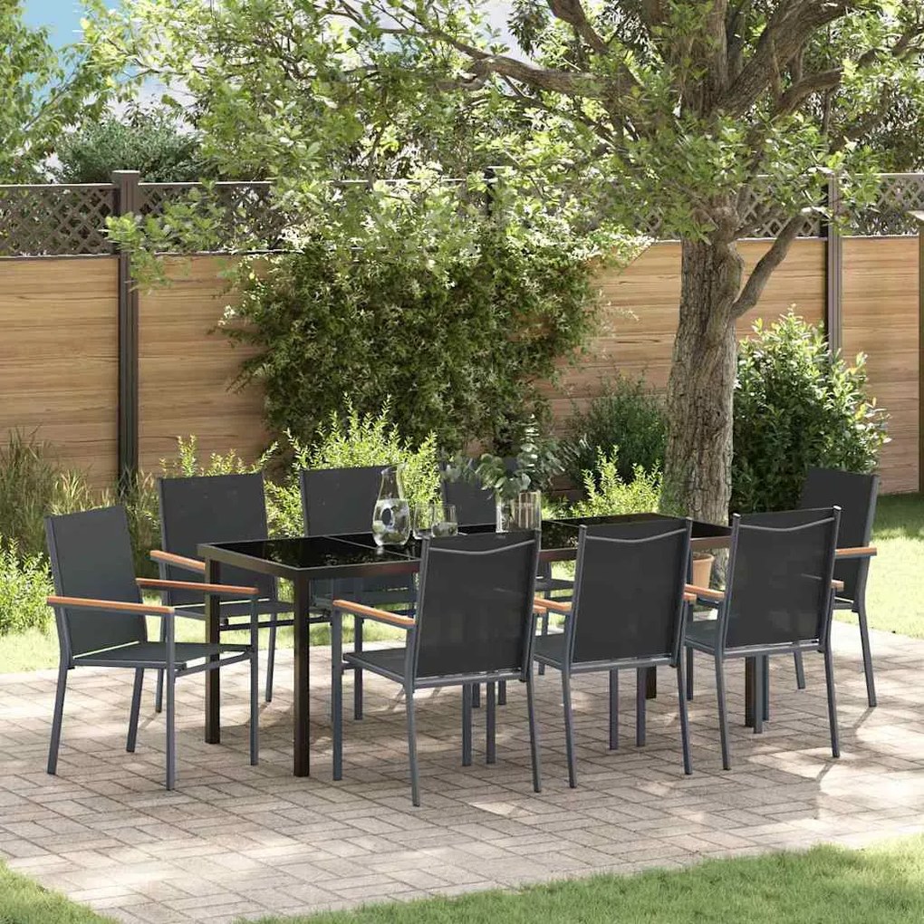 vidaXL Conjunto de Jantar para Jardim - 9 Peças Preto, Textilene e Aço
