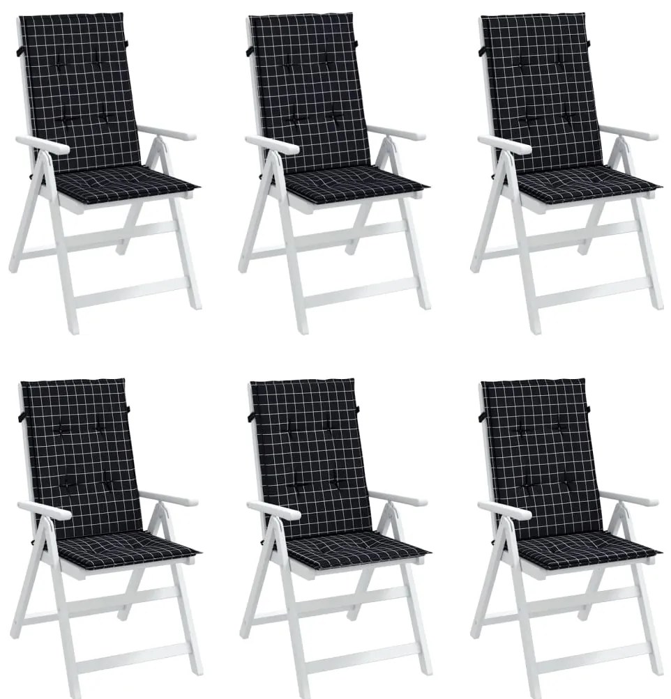 Almofadões cadeira encosto alto 6 pcs tecido xadrez preto