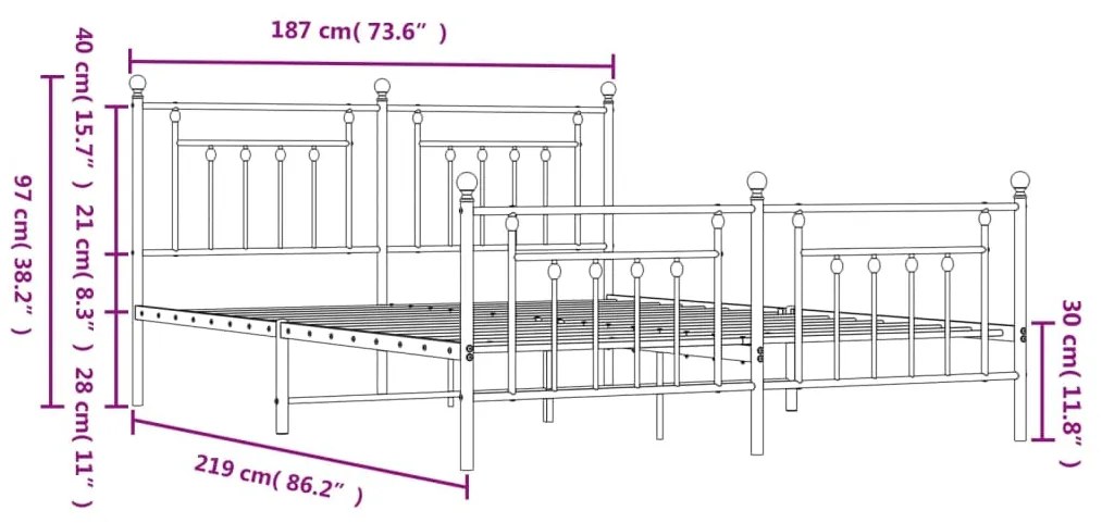 Estrutura de cama com cabeceira e pés 183x213 cm metal branco