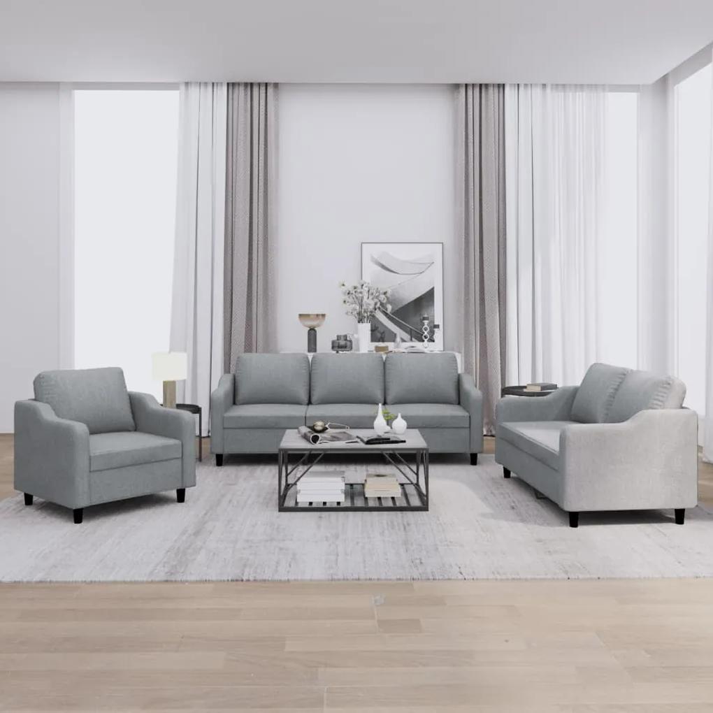 3201770 vidaXL 3 pcs conjunto de sofás com almofadões tecido cinzento-claro