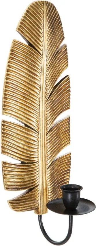Castiçal de Parede "Leaf" em Metal Dourado e Preto – 12,8x8,9x31,2 cm