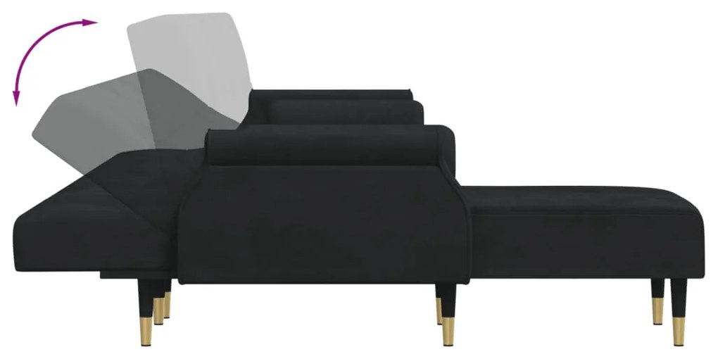 Sofá-cama em forma de L 271x140x70 cm veludo preto