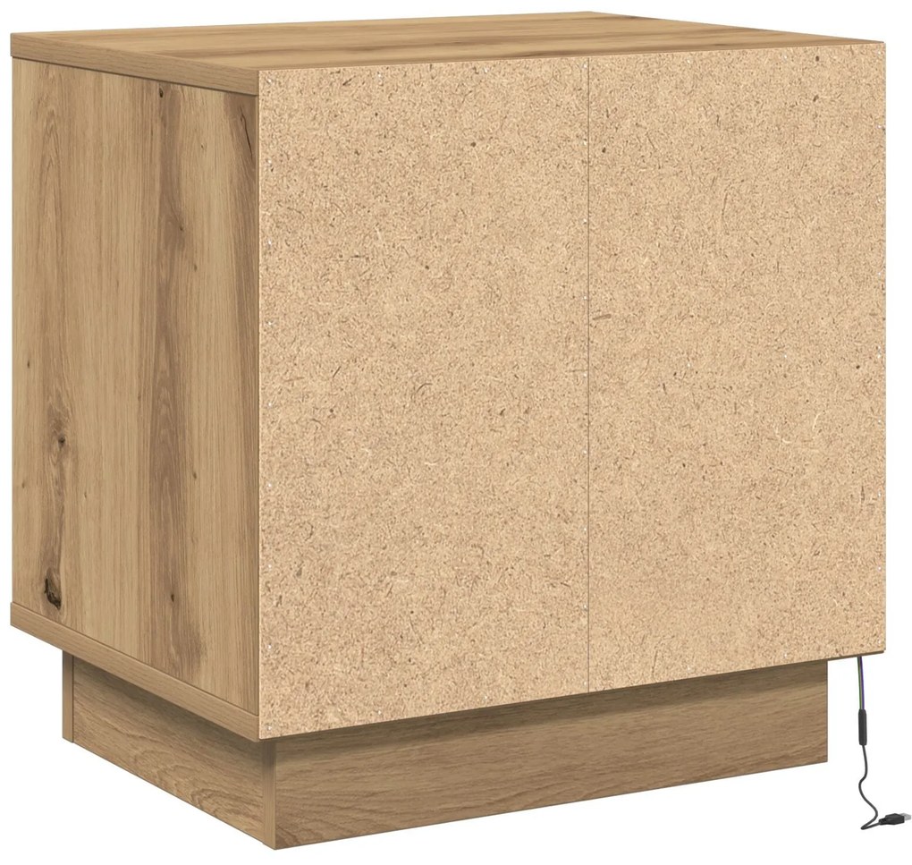 Criado-mudo com Luzes de LED Carvalho Artesanal 44x34,5x45 cm