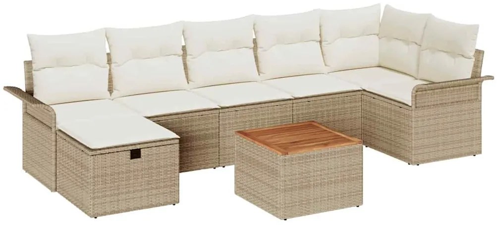 Conjunto de Sofá de Jardim de 8 Peças com Almofadas Bege Rattan Poliés