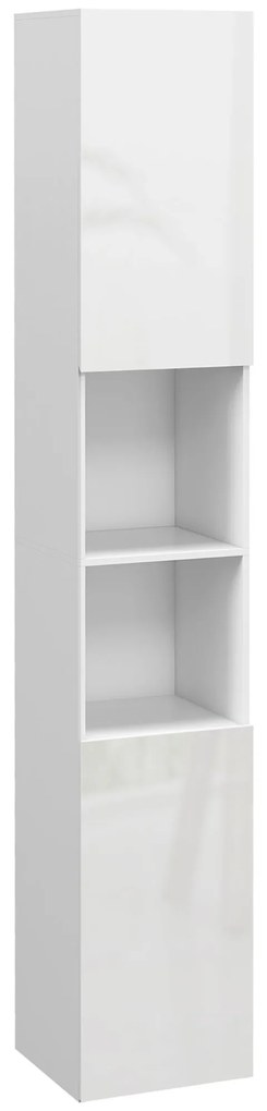 Kleankin Móvel Coluna de Casa de Banho 2 Armários com Prateleiras Ajustáveis 2 Nichos 30x30x181,5 cm Branco | Aosom Portugal