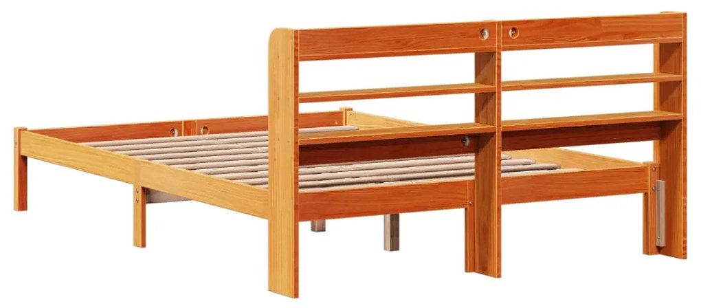 Estrutura cama c/ cabeceira 140x200cm pinho maciço castanho-mel