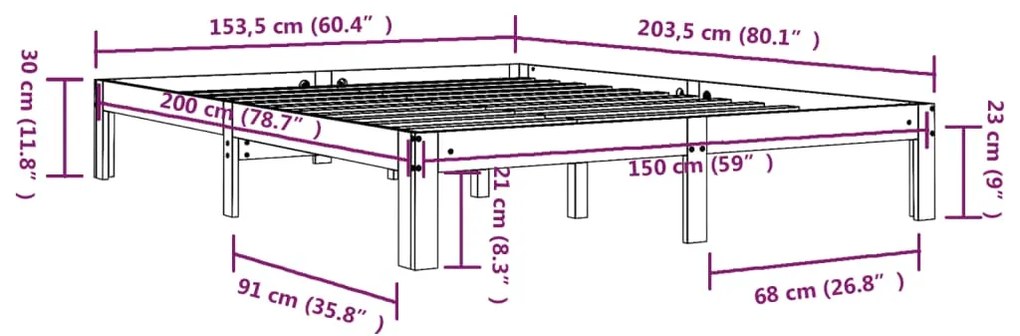 Estrutura de cama king 150x200 cm madeira maciça branco