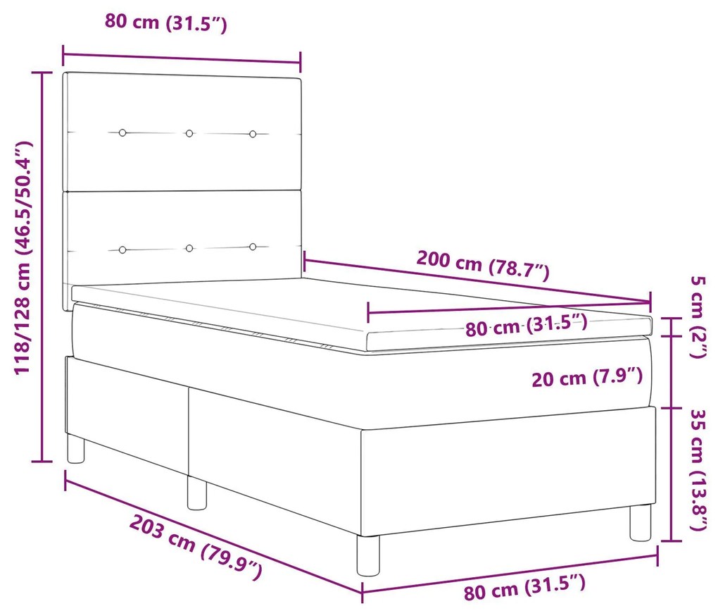 Cama Box Spring com Colchão Creme 80x200 cm Tecido