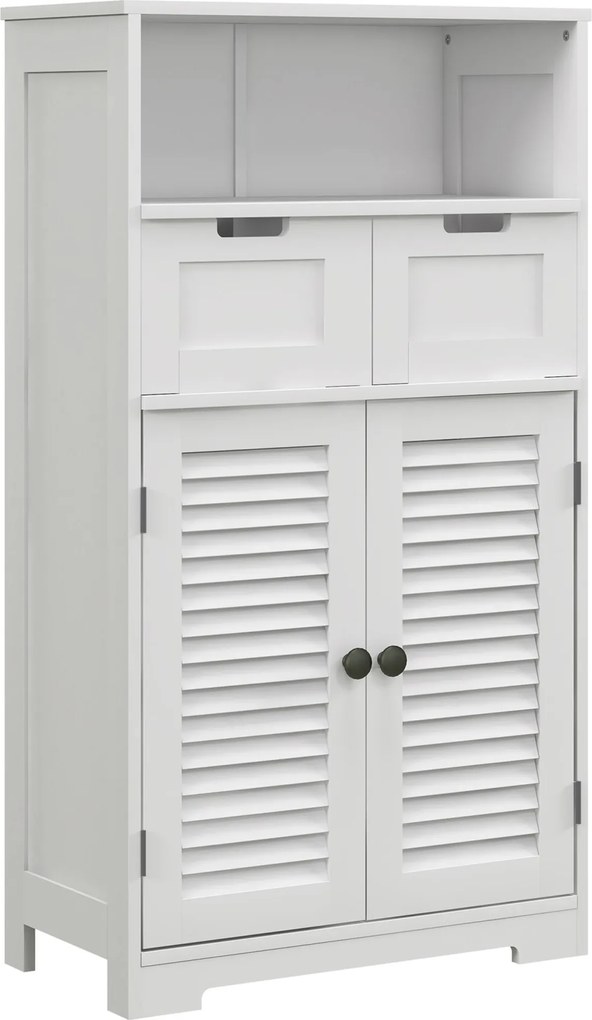 Kleankin Móvel para Casa de Banho com 2 Portas Prateleira Ajustável 2 Gavetas 61x30,5x109,5 cm Branco | Aosom Portugal