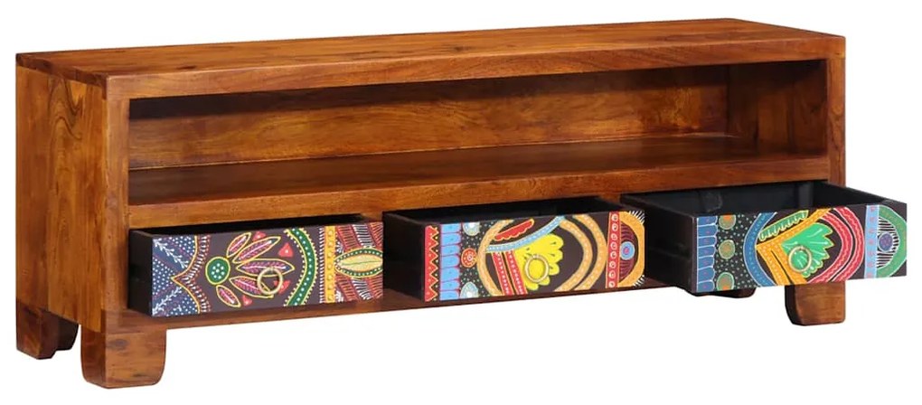 Móvel de TV multicor 110x30x40 cm madeira de acácia maciça