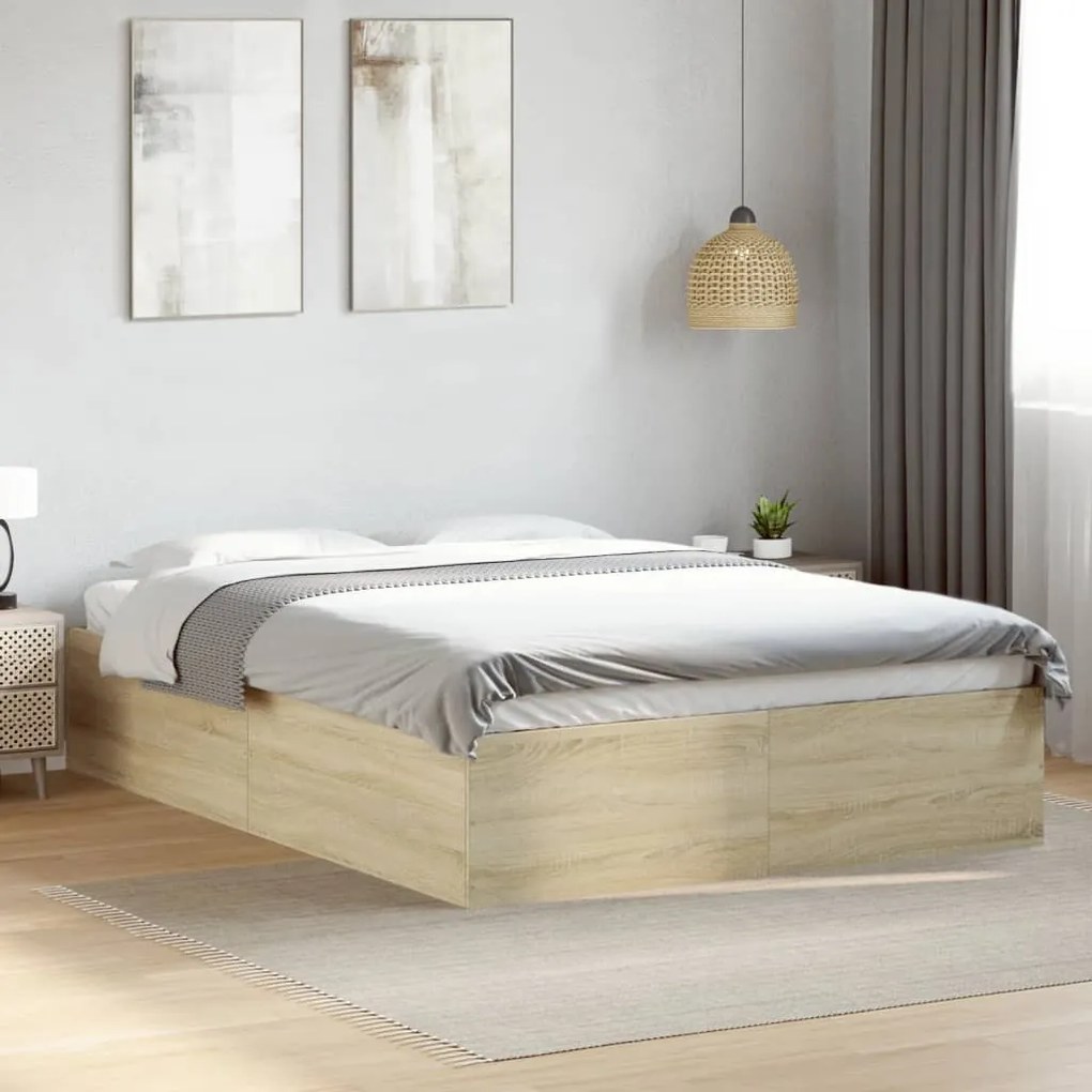 Estrutura de cama 135x190 cm derivados madeira carvalho sonoma
