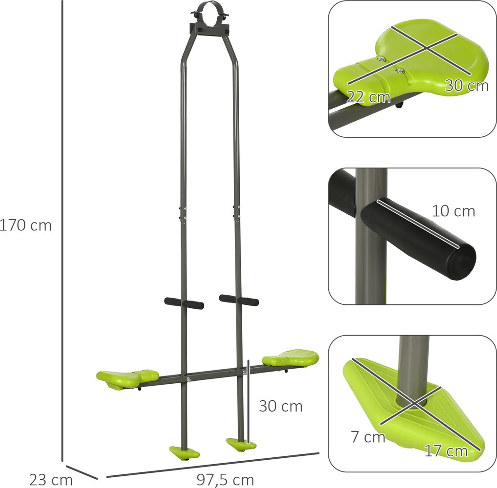 Balanço duplo para crianças, em aço e plástico, para parque infantil - 3 a 6 anos, 97,5 x 23 x 170 cm, verde