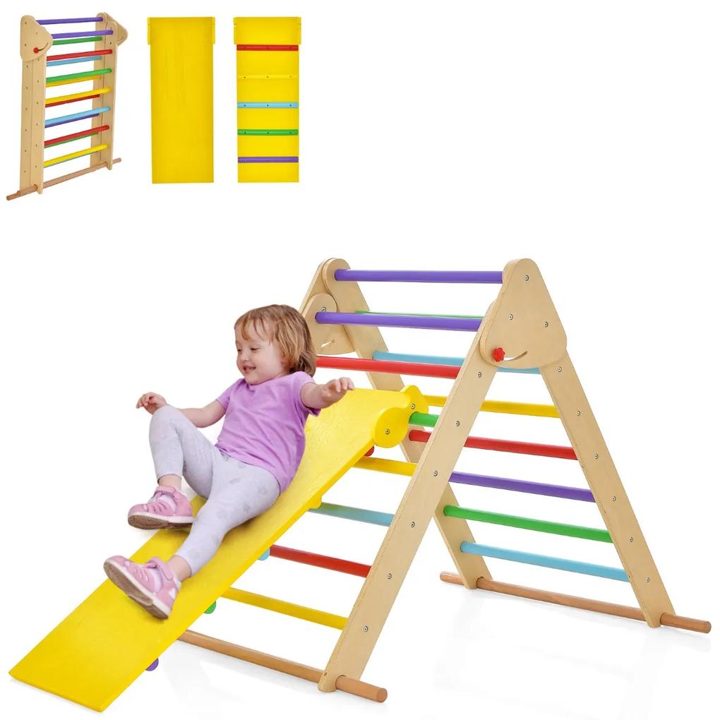 Triângulo de escalada de madeira 4 em 1 para crianças com rampa ajustável e reversível ou escalada 1+ anos multicolorido