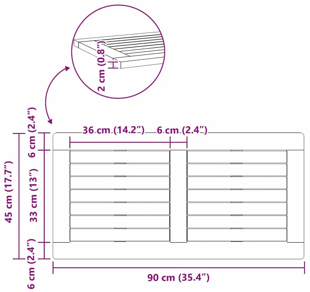 Tampo de Mesa 90x45x2,2 cm Retangular de Madeira Maciça de Acácia