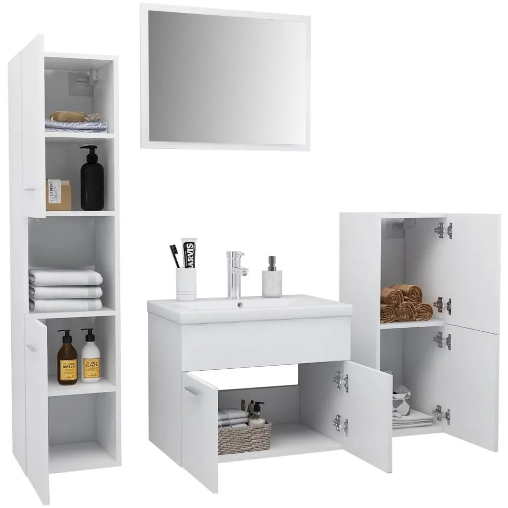 Conjunto de móveis de casa de banho derivados de madeira branco