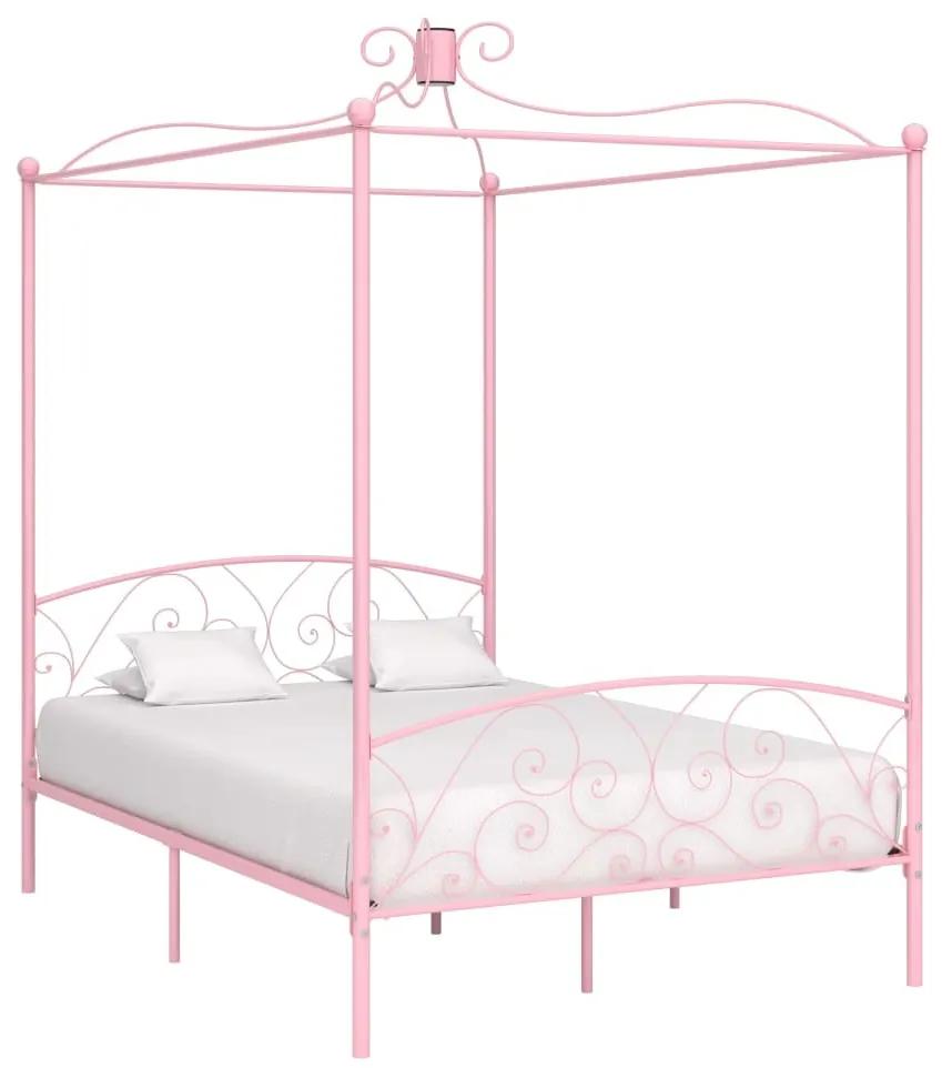 Estrutura de cama com dossel 120x200 cm metal cor-de-rosa