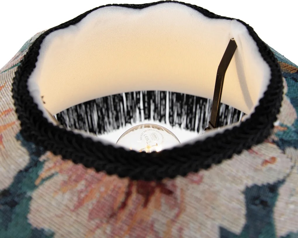 Candeeiro de pé preto com abajur floral e interior branco 45cm - Classico