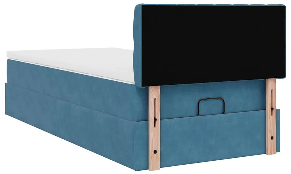 Estrutura cama otomana com colchão azul escuro 90x190cm veludo