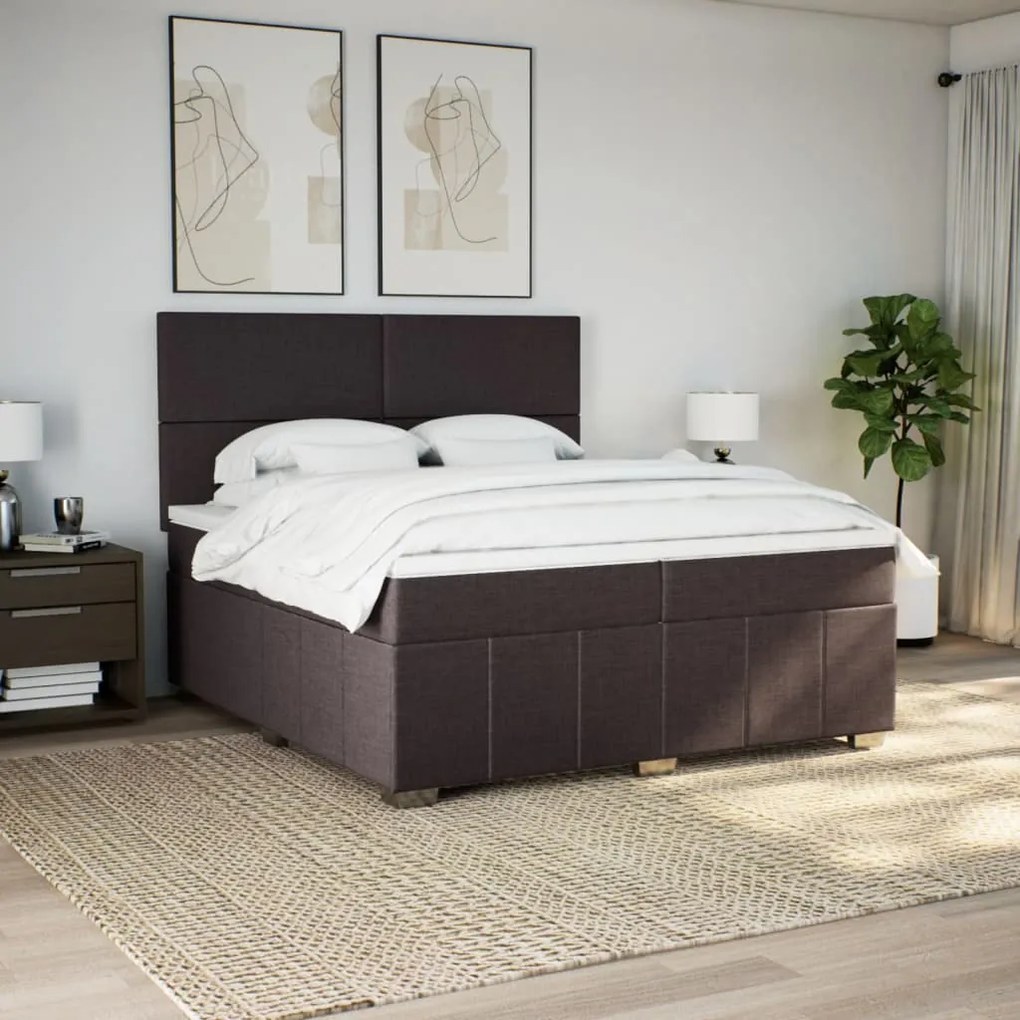 Cama com molas/colchão 200x200 cm tecido castanho-escuro