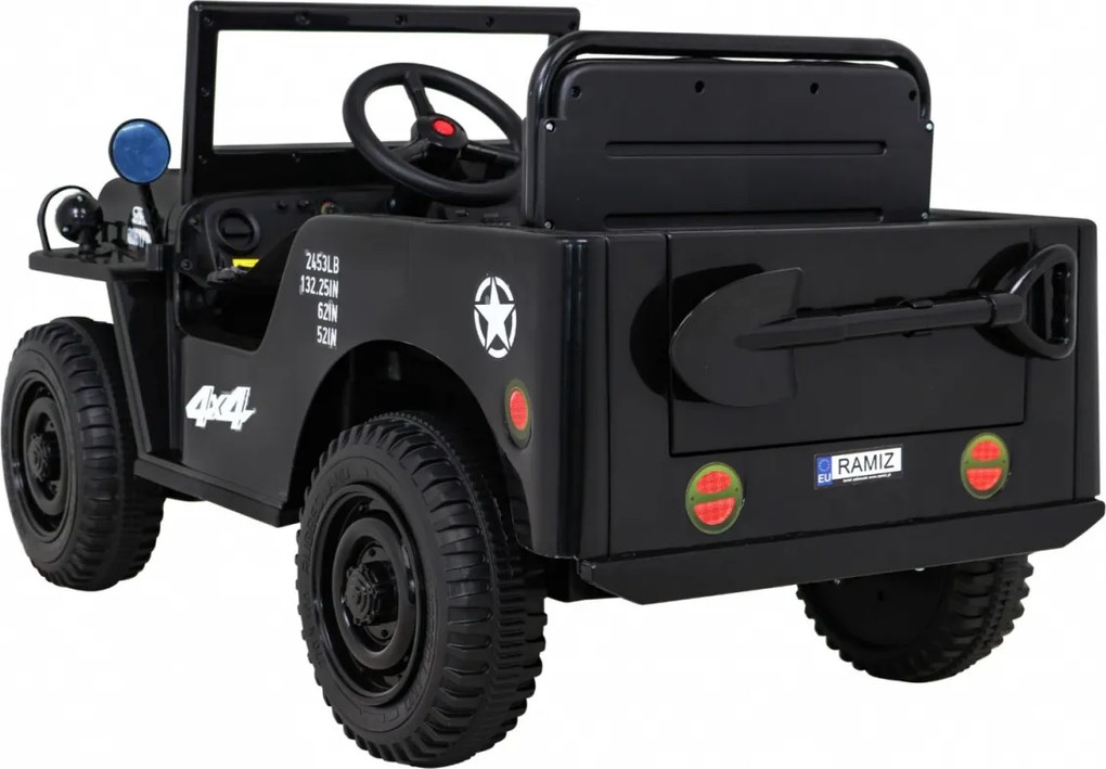Jipe elétrico para Crianças Retro Military 12V 4x4, Rodas de EVA Preto