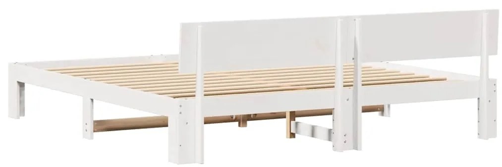 Estrado de Cama com Cabeceira Branca 180x200 cm Madeira de Pinho Sólid