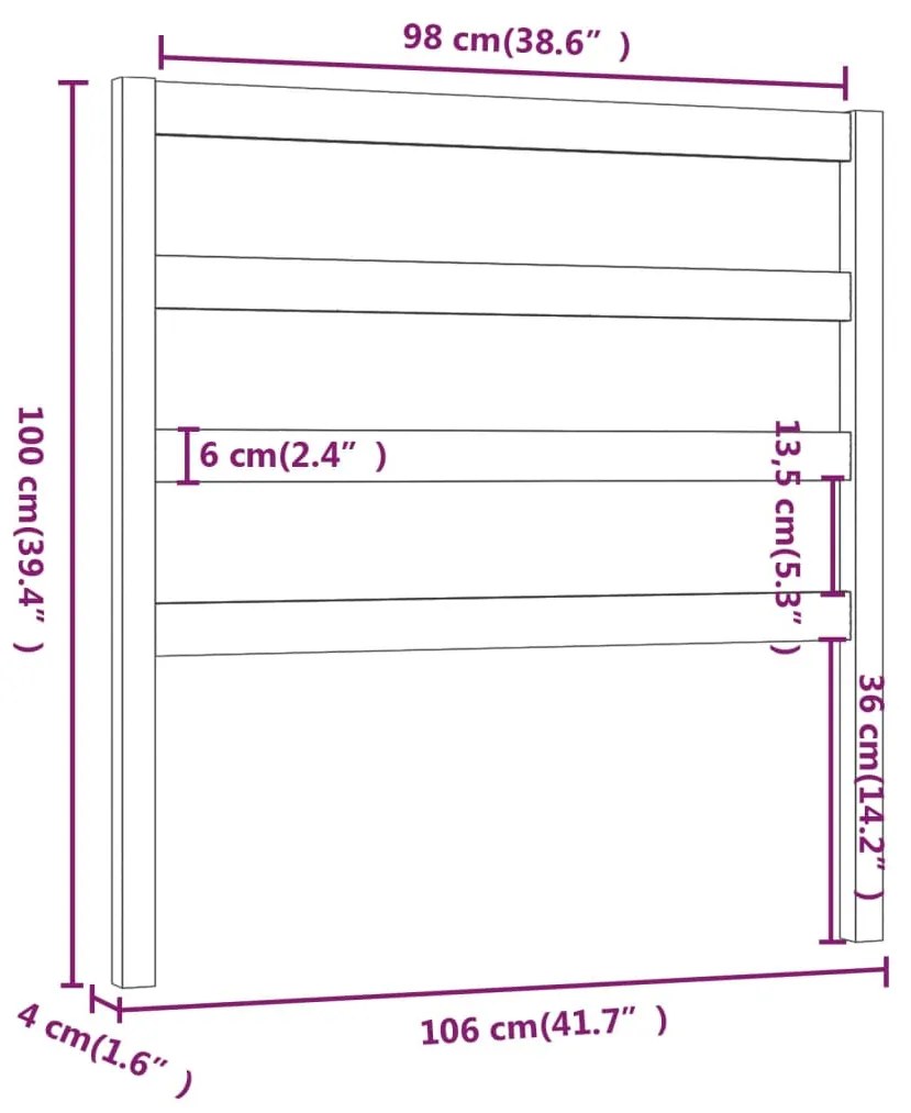 Cabeceira de cama 106x4x100 cm pinho maciço cinzento