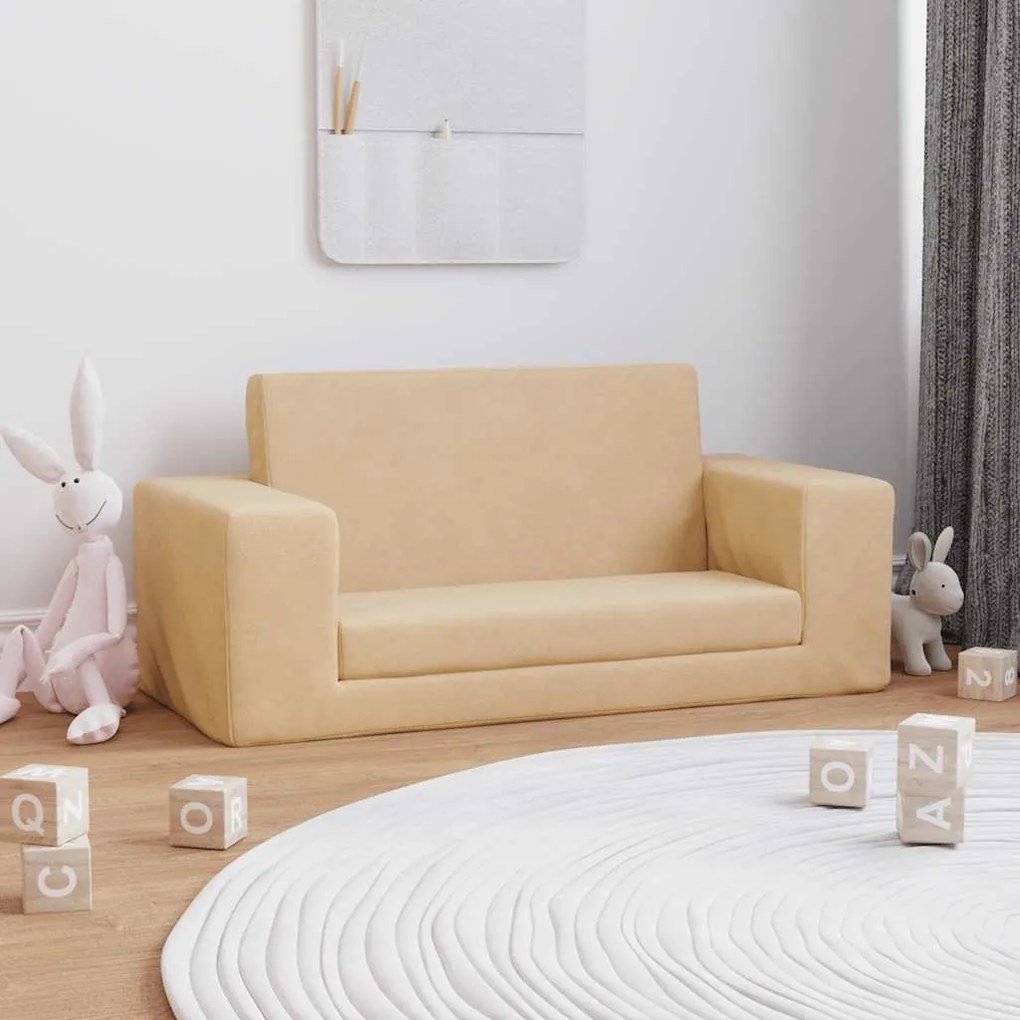 vidaXL Sofá infantil de 2 lugares pelúcia macia cor creme