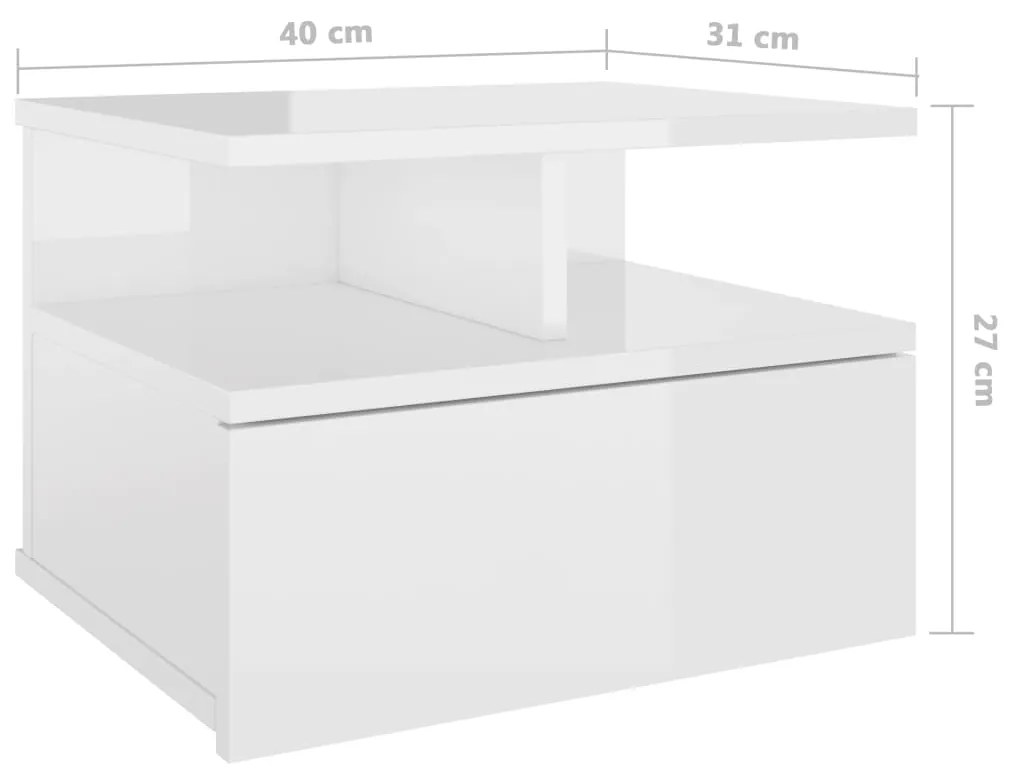 Mesa de cabeceira suspensa 2 pcs 40x31x27 cm branco brilhante