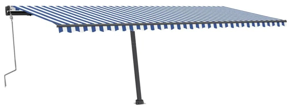 Toldo retrátil manual com LED 600x300 cm azul e branco