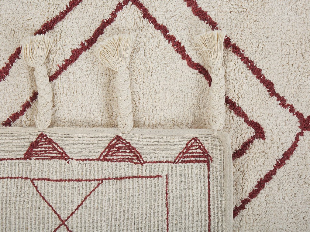 Tapete de algodão branco e vermelho 140 x 200 cm KENITRA Beliani