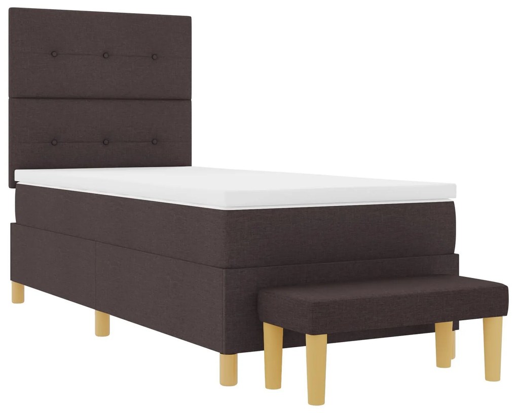 Cama Box Spring vidaXL com Colchão e Banco Marrom Escuro 90x200 cm Tec