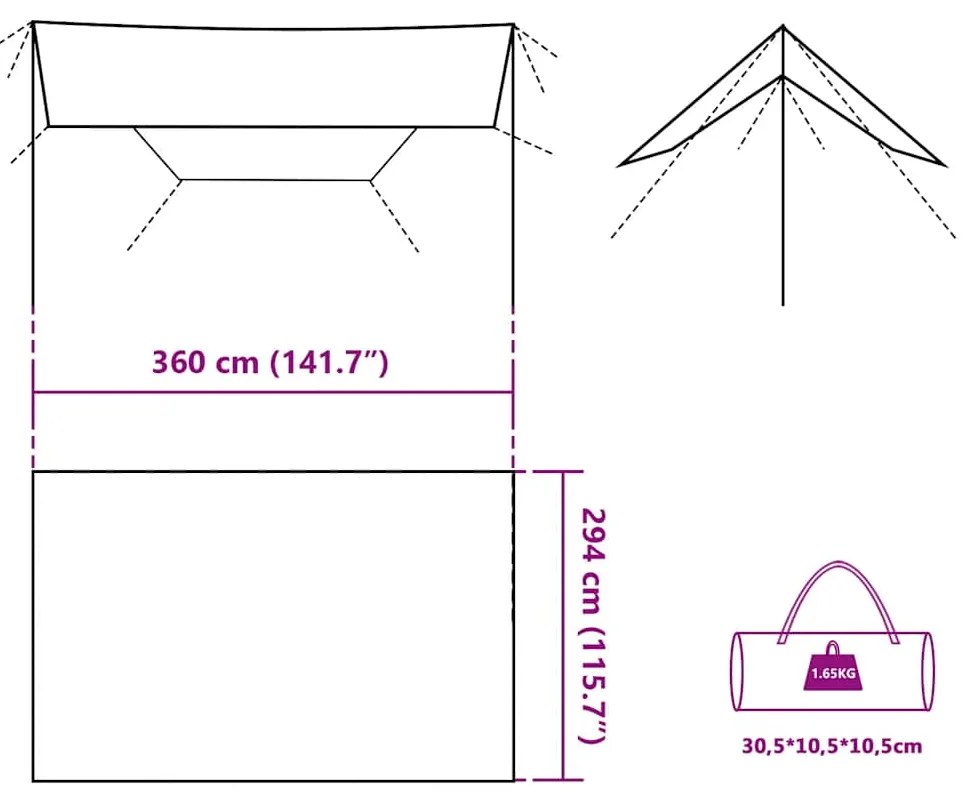 Lona de campismo 360x294 cm impermeável verde