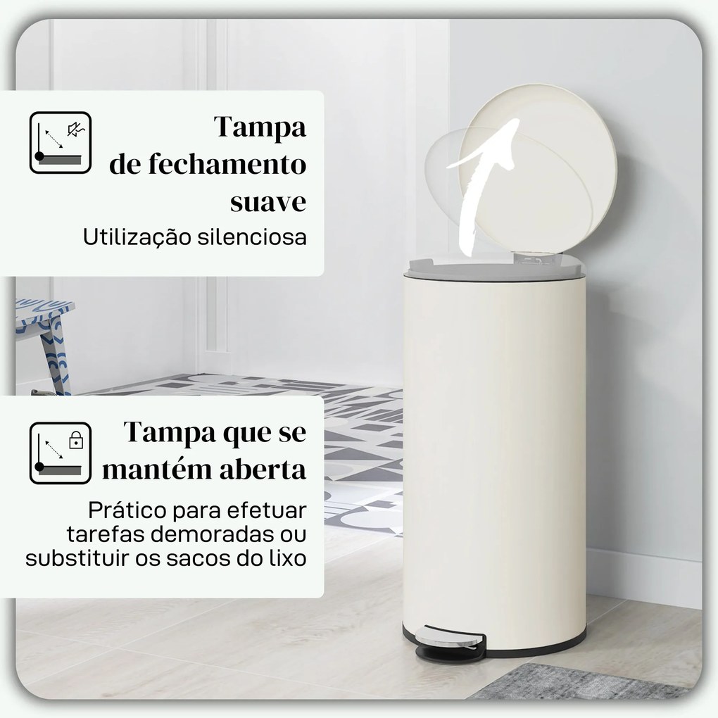 Balde de Lixo para Cozinha 30L Cubo de Lixo com Pedal Tampa com Fecham