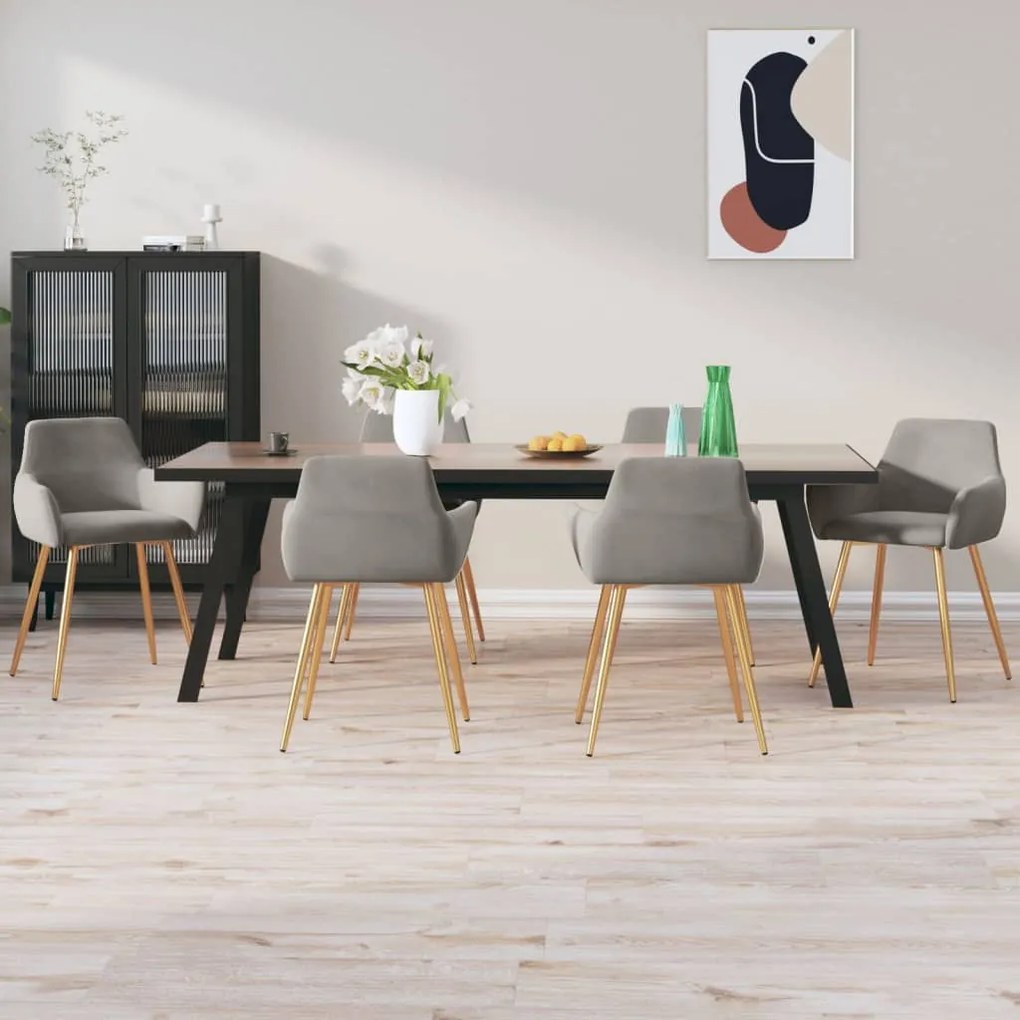 vidaXL Cadeiras de jantar 6 pcs veludo cinzento-claro