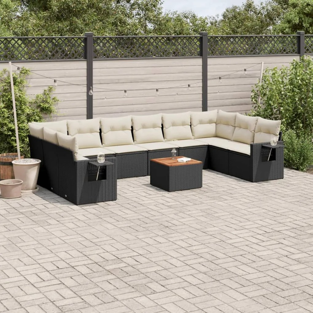11 pcs conjunto sofás de jardim c/ almofadões vime PE preto