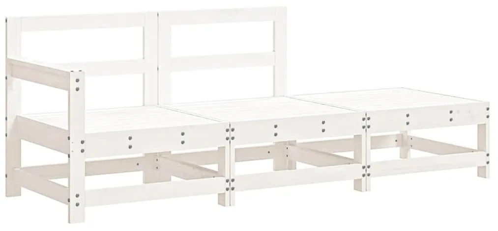 3pcs conjunto lounge jardim c/ almofadões madeira maciça branco