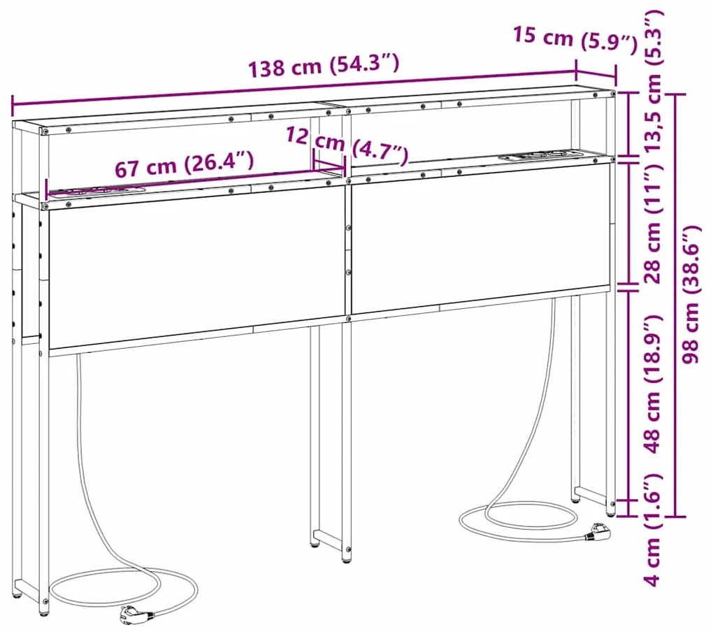 Cabeceira de armazenamento com cabeceira Cinza sonoma 135 cm
