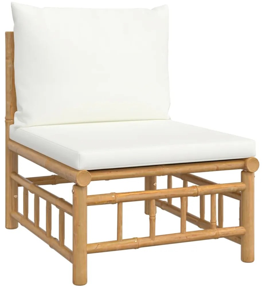 7 pcs conjunto lounge de jardim bambu c/ almofadões branco nata