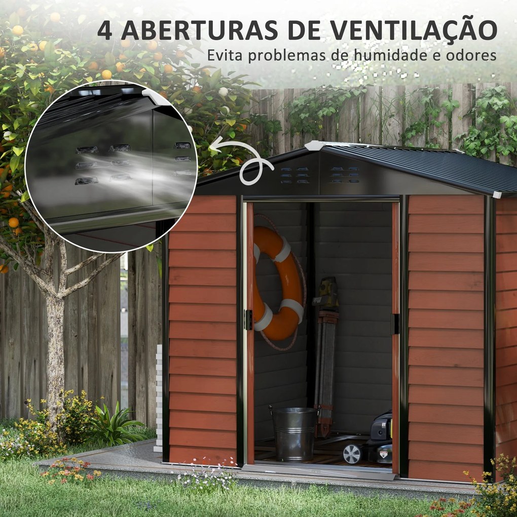 Casetta Legno Teca – Abrigo de Jardim Metálico com Efeito Madeira 4,4