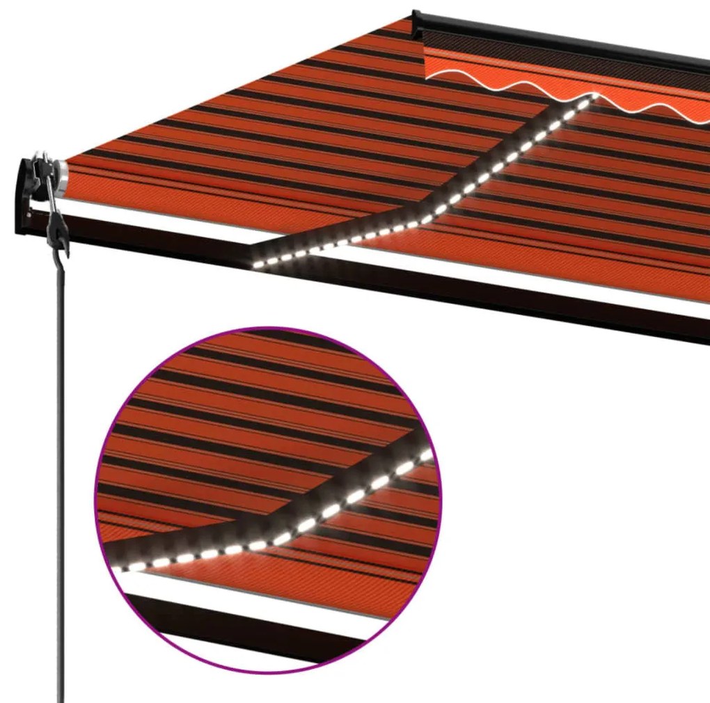 Toldo autom. LED e sensor de vento 600x350 cm laranja /castanho