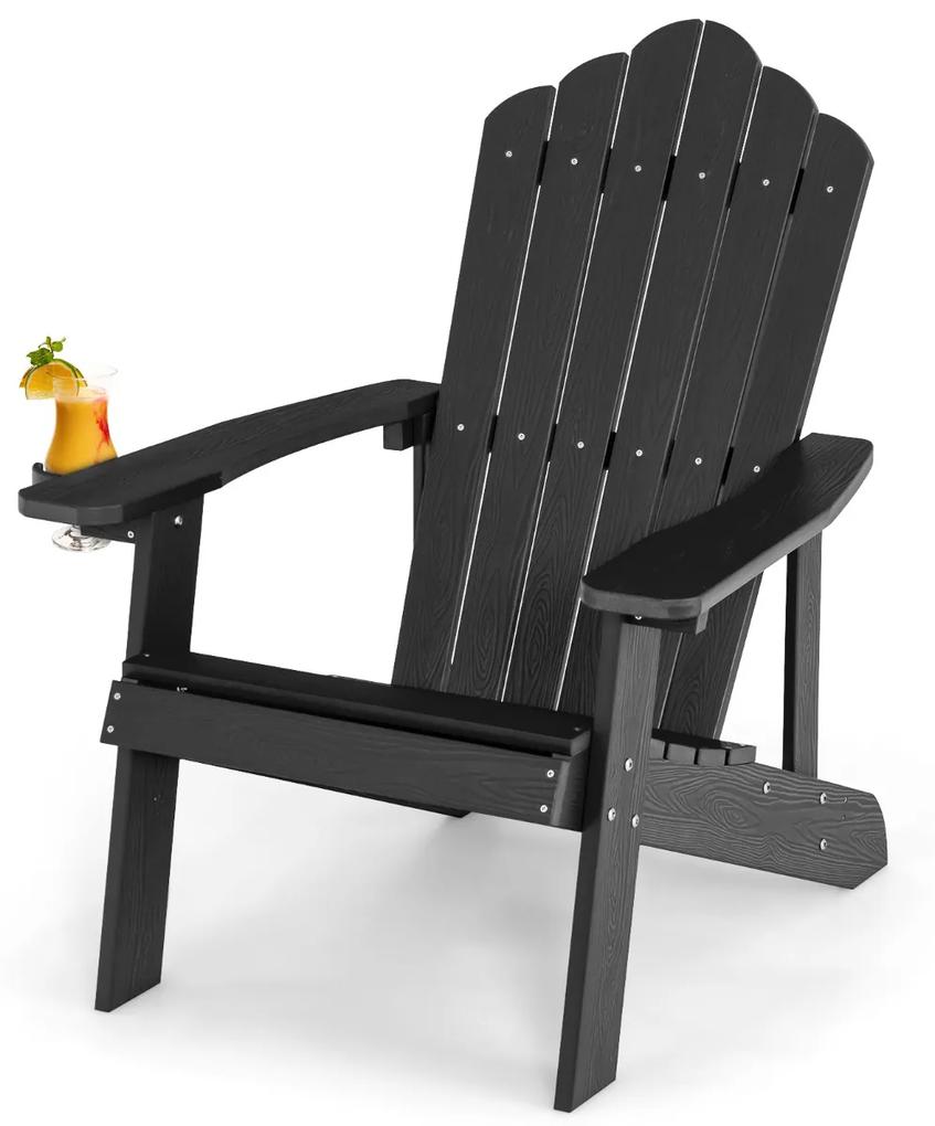 Cadeira Jardim Adirondack com porta-copos à prova de intempéries realista grão de madeira para pátio jardim terraço Preto