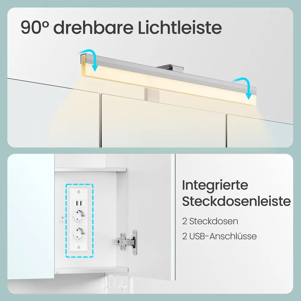 Armário parede de casa de banho com iluminação LED, 16,6 x 90,1 x 75,1 cm branco