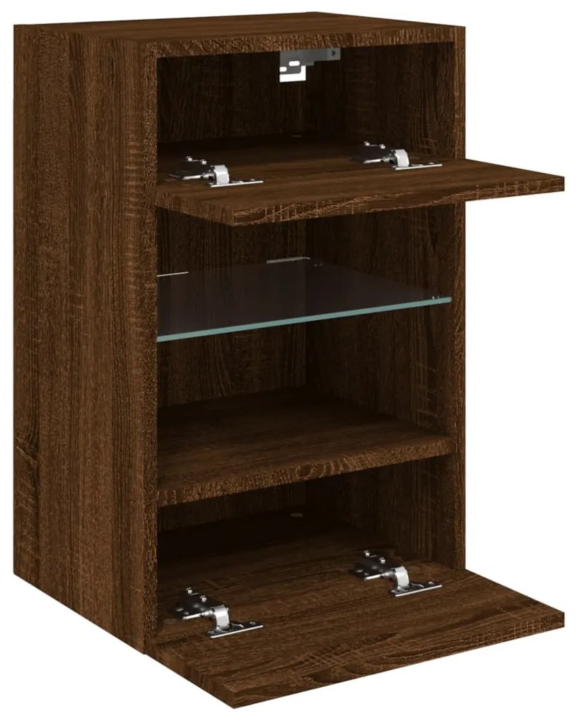 Armários de parede com luzes LED para TV 2 pcs carvalho castanho